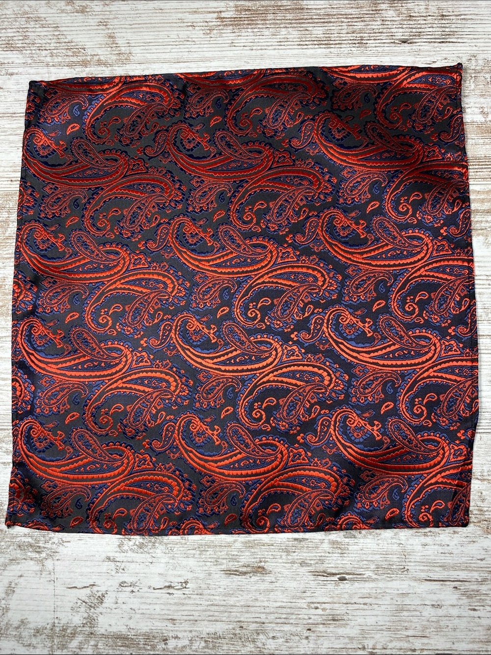 Navy Red Paisley Pocket Square Men’s Silk Blend Handkerchief Bold Pattern